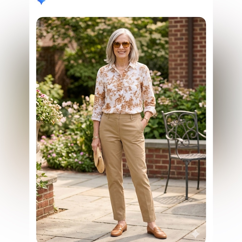Charter Club  Luxury Linnen 100% Brown Floral Button-Down Shirt